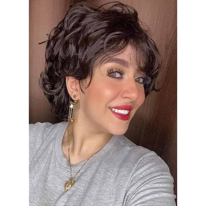 DILLARDS Short Pixie Cut Wig, Wavy Black Synthetic Hair, Layered Style with Side Bangs, Natural Looking Volume for Daily Wear - Image 2
